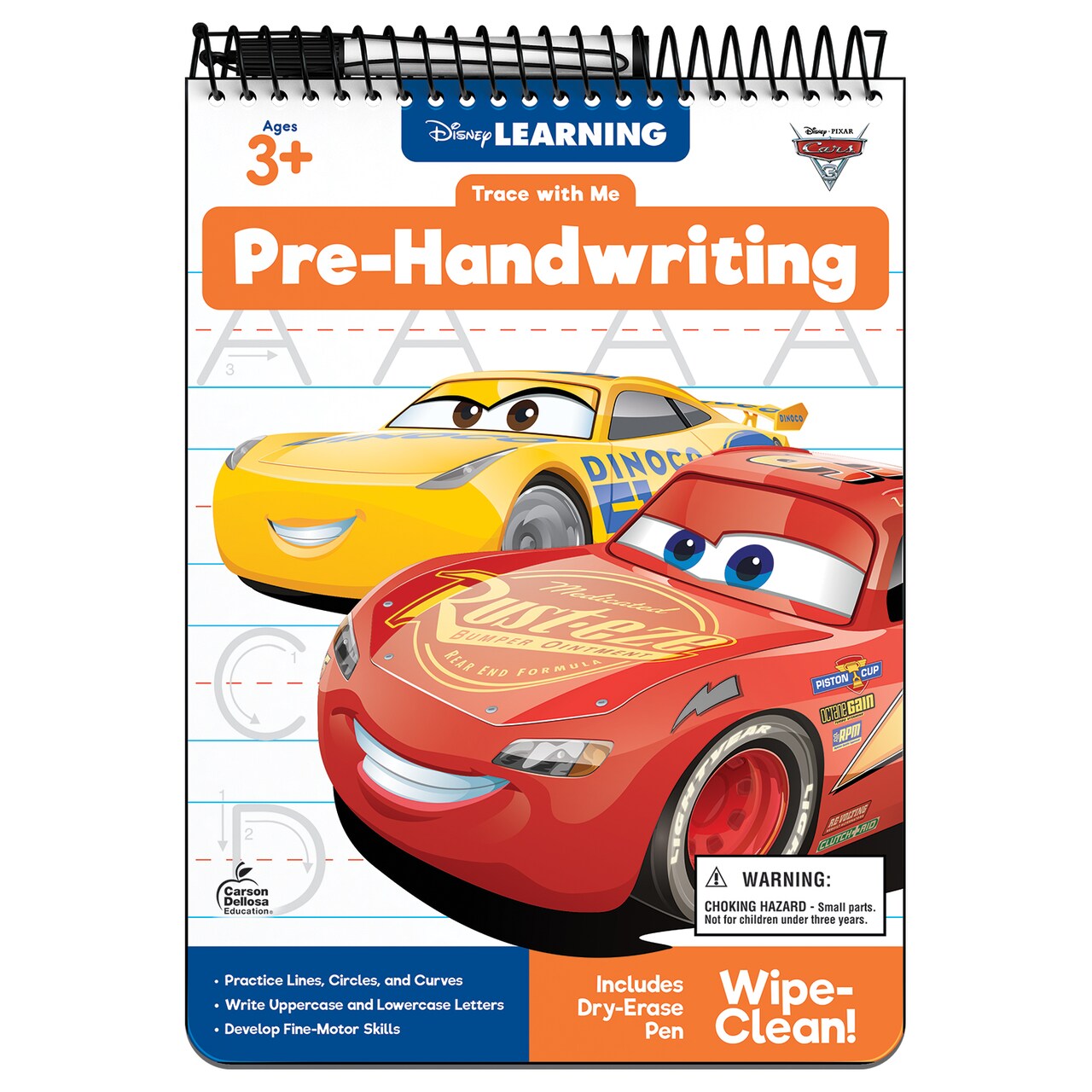 Disney Learning Cars 3 Trace With Me Pre-Handwriting Tracing Books for Kids Ages 3-5, Preschool Shapes and Letter Tracing Wipe Clean Workbook, Dry Erase Handwriting Practice Book for Kids, Pre K +
